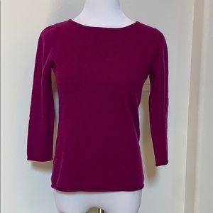 3/4 length sleeve, purple cashmere sweater.